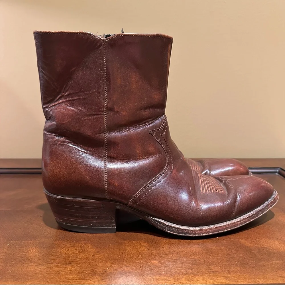 Dan Post Men's Brown Leather Zip Up Ankle Cowboy Boots, Size 10 B - Picture 4 of 9